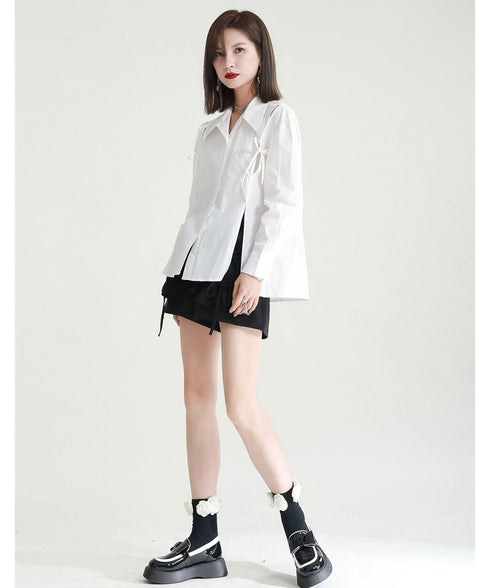 Cut-Out Ribbon Sleeve Shirt